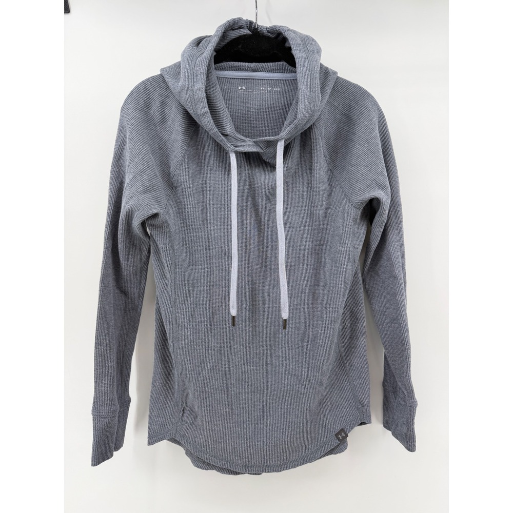 Under Armour Womens XS Gray Waffle Knit Cowl Neck Hoodie Thermal Long Sleeve Top